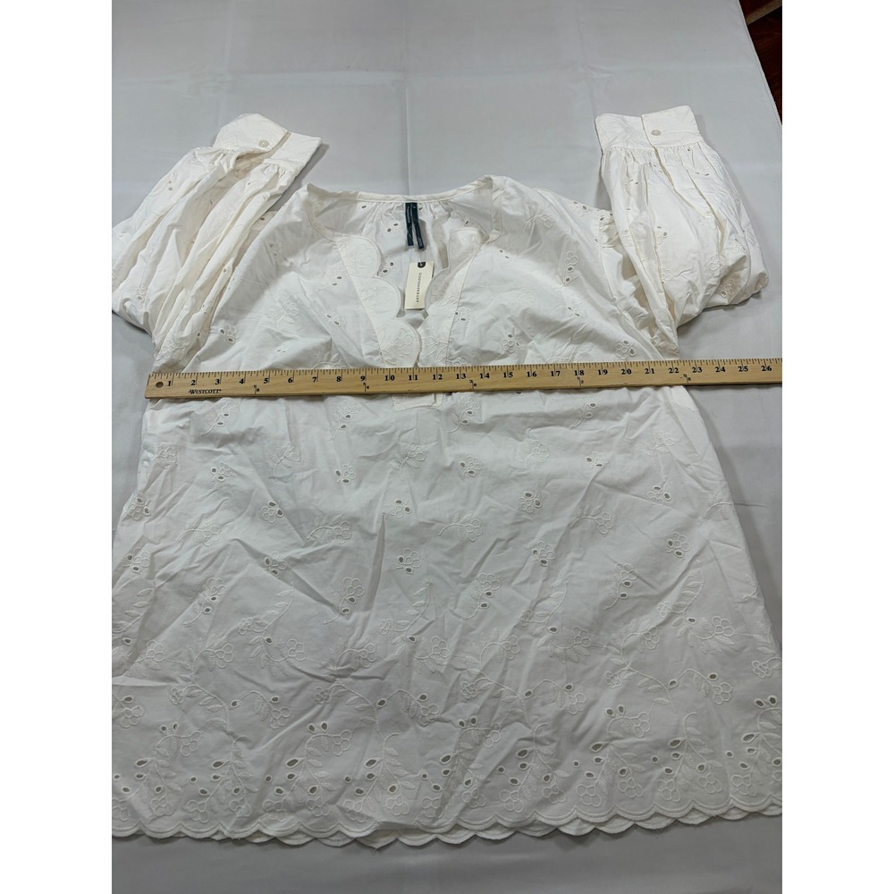 Anthropologie High Rise Cotton Poplin Eyelet Scalloped Balloon Sleeve S NEW - Picture 8 of 13